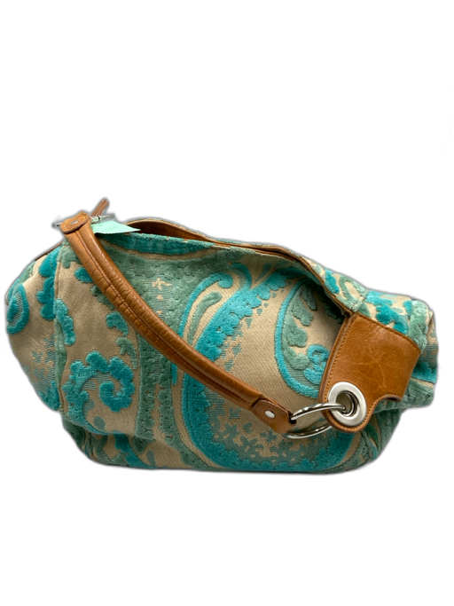 Glenda Gies Blue, Green, Brown Leather Chenille Paisley Shoulder Bag Blue, Green, Brown / M