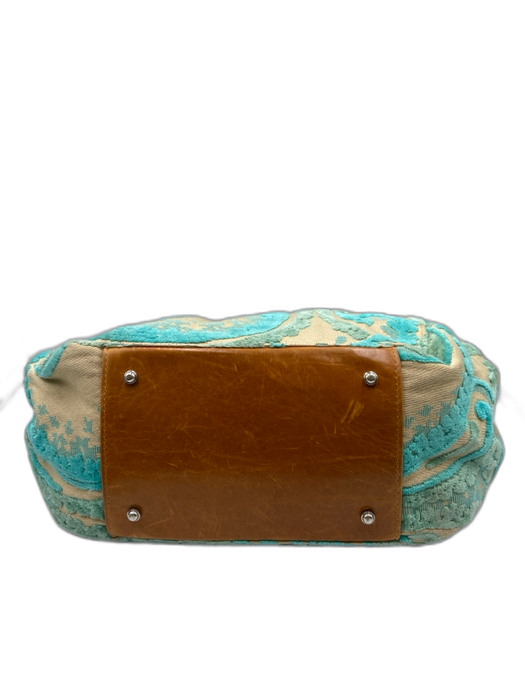 Glenda Gies Blue, Green, Brown Leather Chenille Paisley Shoulder Bag Blue, Green, Brown / M