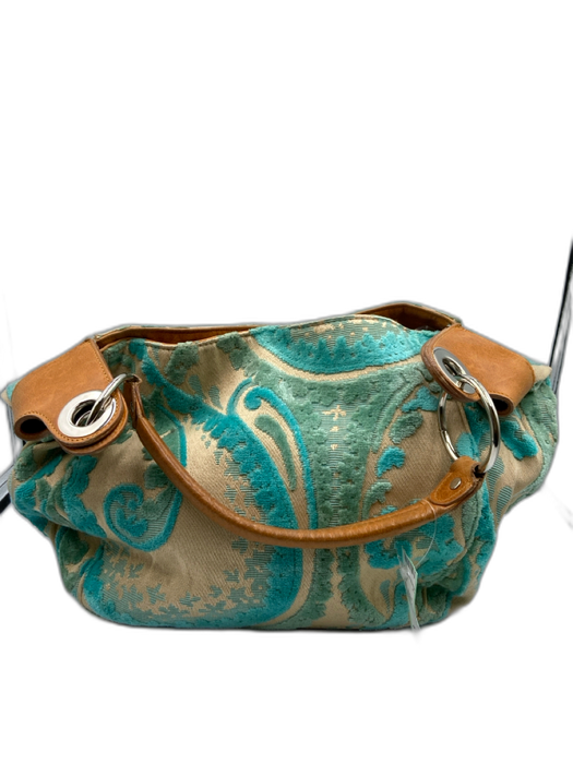 Glenda Gies Blue, Green, Brown Leather Chenille Paisley Shoulder Bag Blue, Green, Brown / M