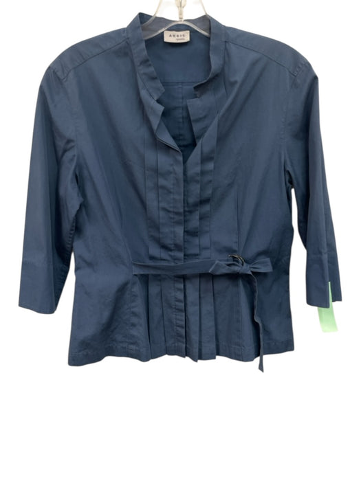 Akris Punto Size 8 Blue Cotton 1/2 Sleeve Pleated Buttons Belted Top Blue / 8
