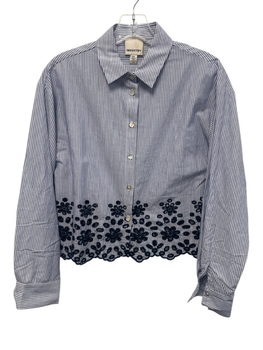 Industry Size S Blue & White Cotton Long Sleeve Pin Stripe Eyelet Detail Top Blue & White / S