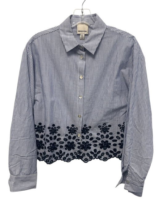 Industry Size S Blue & White Cotton Long Sleeve Pin Stripe Eyelet Detail Top Blue & White / S