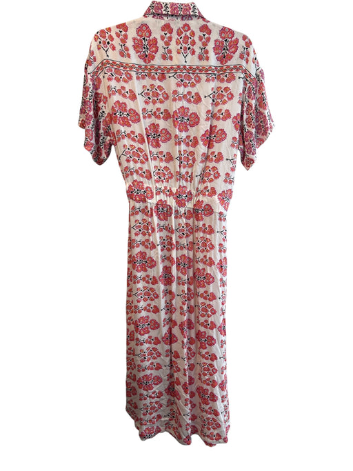 Omika Size S Cream & pink Viscose Collared Short Sleeve Chest Pocket Dress Cream & pink / S