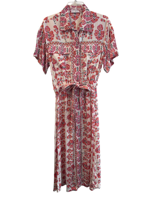 Omika Size S Cream & pink Viscose Collared Short Sleeve Chest Pocket Dress Cream & pink / S