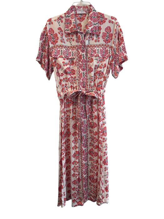 Omika Size S Cream & pink Viscose Collared Short Sleeve Chest Pocket Dress Cream & pink / S