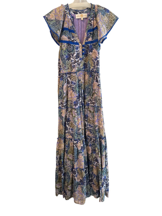 Anna Cate Size S Blue & Multi Viscose & Cotton Floral Paisley Tiered Dress Blue & Multi / S
