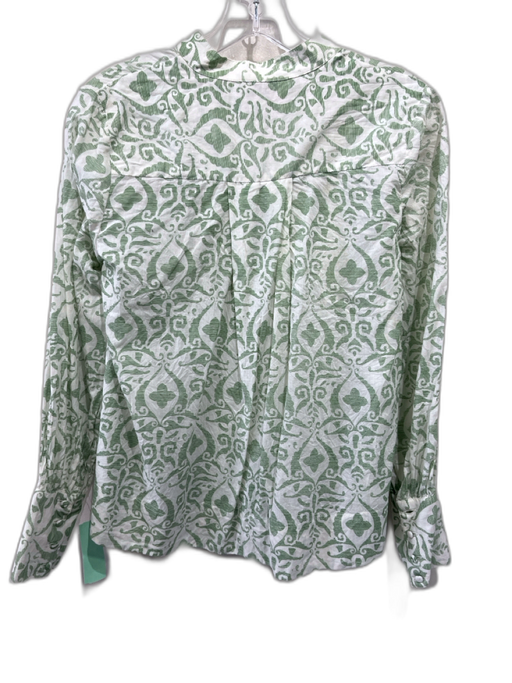Mille Resort & Travel Size XS Green & White Cotton Long Sleeve V Neck Top Green & White / XS
