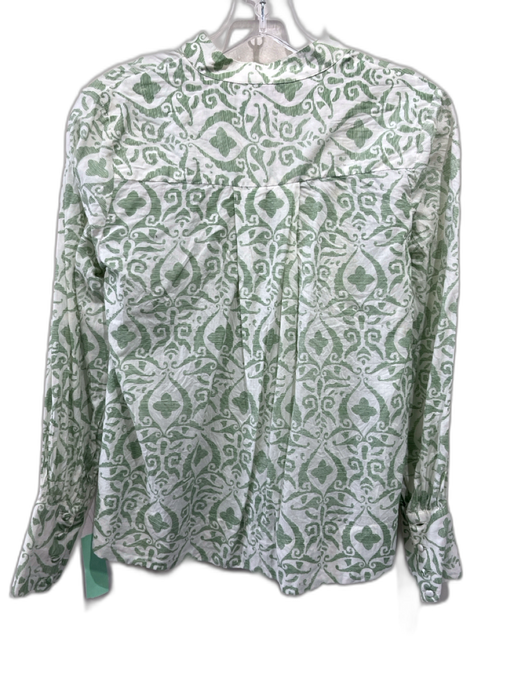 Mille Resort & Travel Size XS Green & White Cotton Long Sleeve V Neck Top Green & White / XS