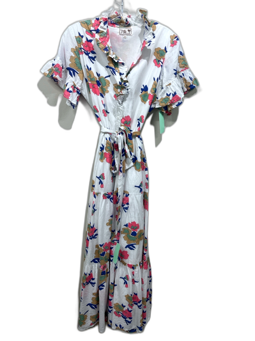 Mille Resort & Travel Size XS White, Tan & Multi Cotton Floral 1/2 Button Dress White, Tan & Multi / XS