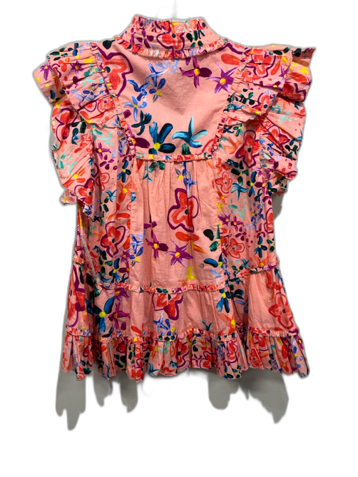 Alivia Size XS Peach, Green & Multi Cotton Tiered Short Sleeve Floral V Neck Top Peach, Green & Multi / XS