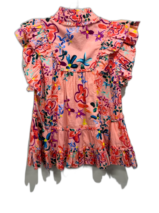 Alivia Size XS Peach, Green & Multi Cotton Tiered Short Sleeve Floral V Neck Top Peach, Green & Multi / XS