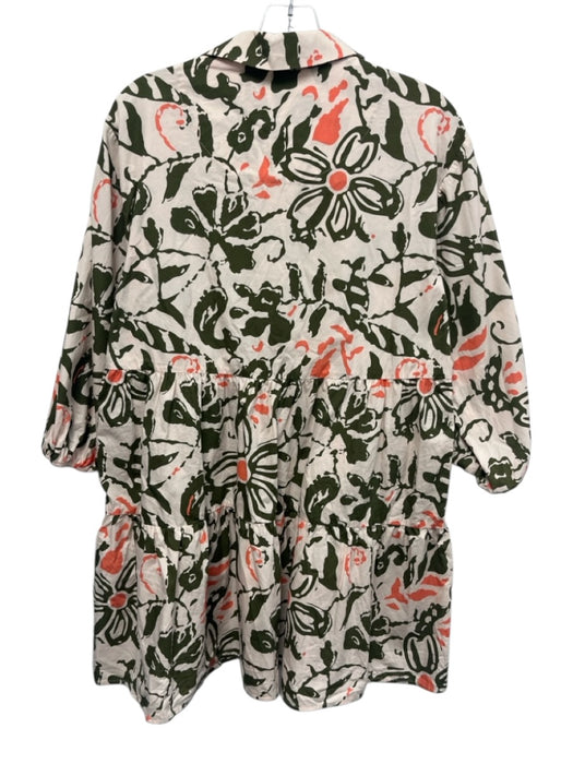 Maeve Size Small Pink, Olive & Orange Cotton Long Balloon Sleeve Floral Dress Pink, Olive & Orange / Small
