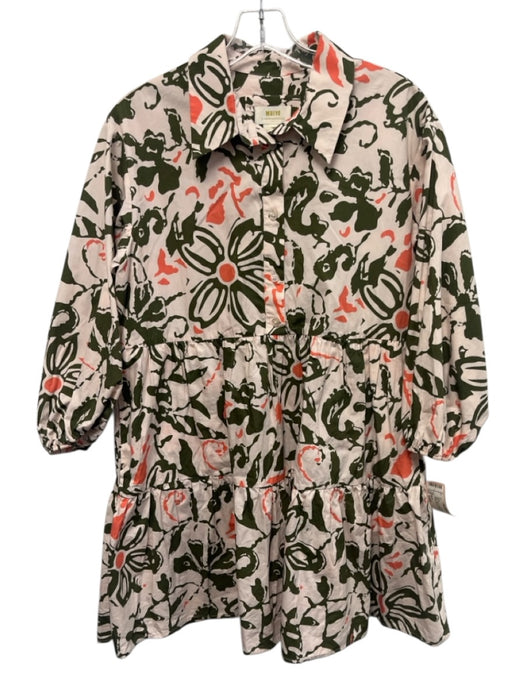 Maeve Size Small Pink, Olive & Orange Cotton Long Balloon Sleeve Floral Dress Pink, Olive & Orange / Small