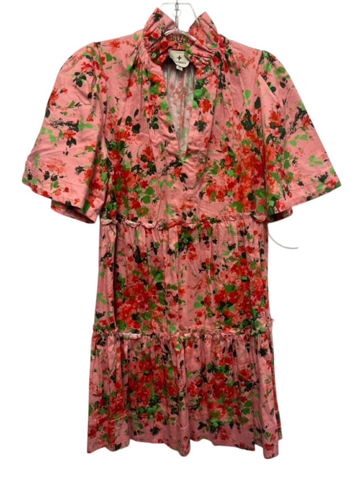 Tuckernuck Size XS Pink, Red & Green Cotton Blend Short Sleeve Floral Dress Pink, Red & Green / XS