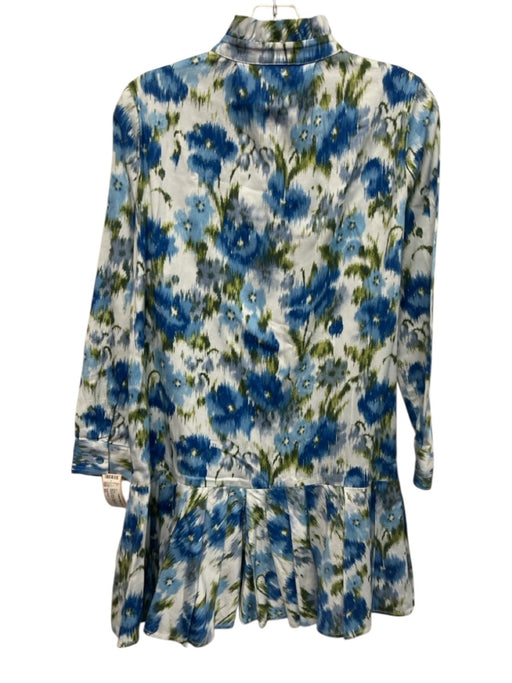 Tuckernuck Size XS Blue & Green Cotton Blend Long Sleeve Abstract Floral Dress Blue & Green / XS
