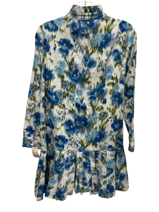 Tuckernuck Size XS Blue & Green Cotton Blend Long Sleeve Abstract Floral Dress Blue & Green / XS