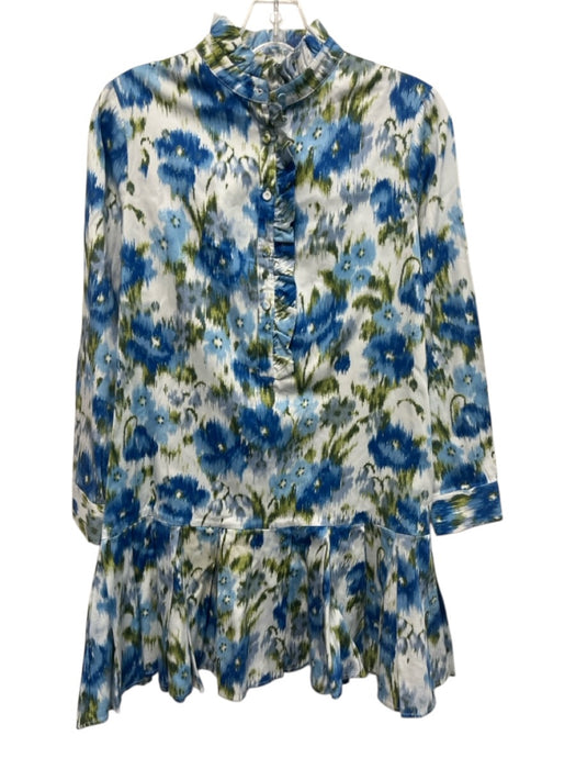 Tuckernuck Size XS Blue & Green Cotton Blend Long Sleeve Abstract Floral Dress Blue & Green / XS