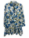 Tuckernuck Size XS Blue & Green Cotton Blend Long Sleeve Abstract Floral Dress Blue & Green / XS