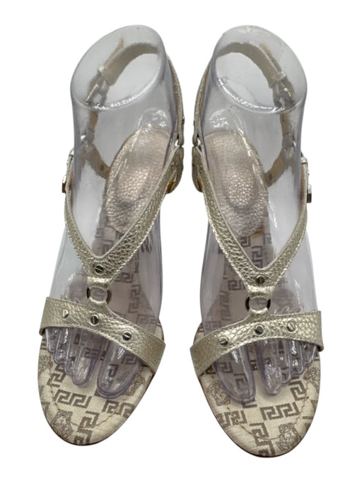 Versace Shoe Size 37 Gold Leather Upper Stud Detail Ankle Buckle Sandals Gold / 37