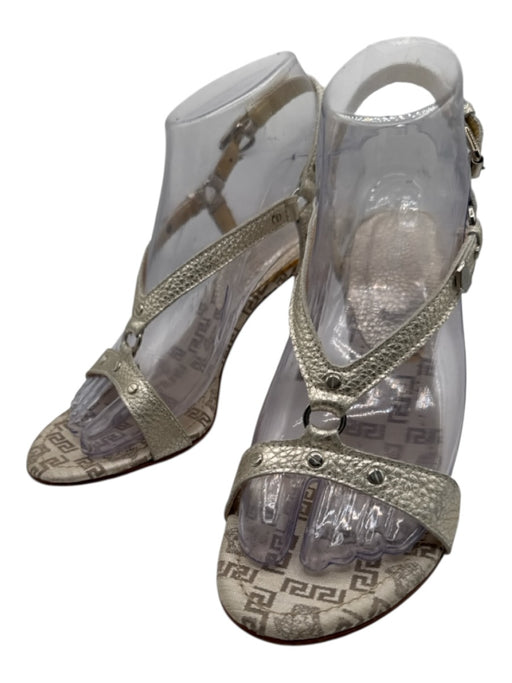 Versace Shoe Size 37 Gold Leather Upper Stud Detail Ankle Buckle Sandals Gold / 37