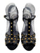 Gucci Shoe Size 37 Black & Gold Tone Leather Upper Studded Caged T Strap Sandals Black & Gold Tone / 37