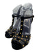 Gucci Shoe Size 37 Black & Gold Tone Leather Upper Studded Caged T Strap Sandals Black & Gold Tone / 37