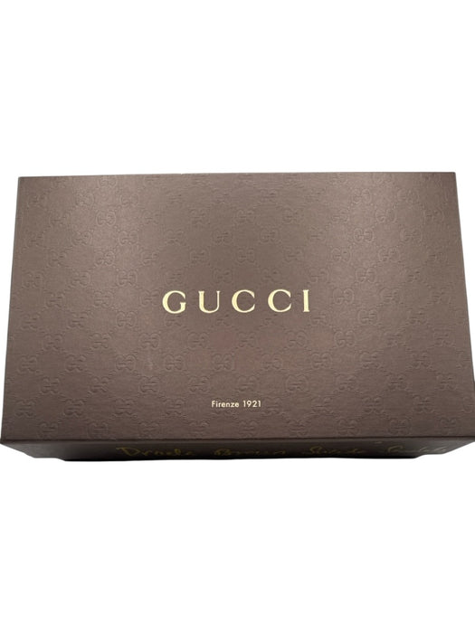 Gucci Shoe Size 37 Black & Gold Tone Leather Upper Studded Caged T Strap Sandals Black & Gold Tone / 37