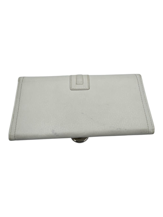 Bally White Leather Flap Silver Tone Hardware Snap Closure Continental Wallets White
