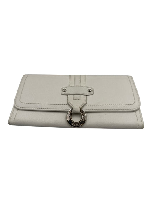 Bally White Leather Flap Silver Tone Hardware Snap Closure Continental Wallets White