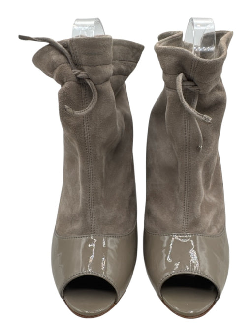 Bally Shoe Size 7.5 Beige Leather Upper Patent Suede Drawstring Top Booties Beige / 7.5