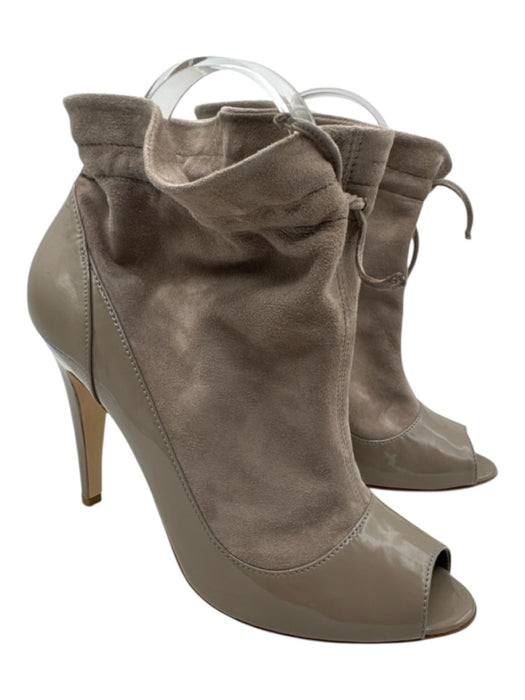 Bally Shoe Size 7.5 Beige Leather Upper Patent Suede Drawstring Top Booties Beige / 7.5