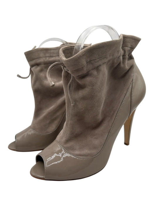 Bally Shoe Size 7.5 Beige Leather Upper Patent Suede Drawstring Top Booties Beige / 7.5