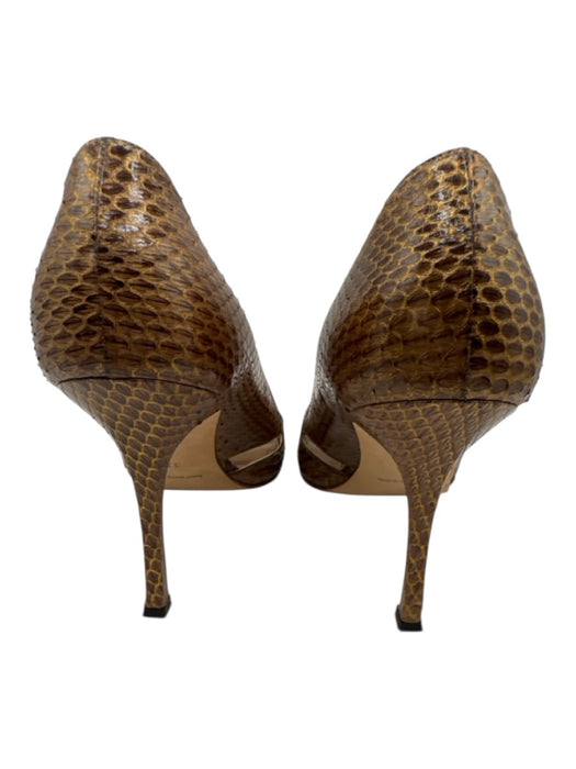 Manolo Blahnik Shoe Size 37.5 Gold Leather Upper Snakeskin Cutouts Pumps Gold / 37.5