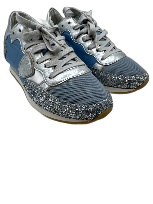 Philippe Model Shoe Size 38 Blue & Silver textile upper Glitter Low Top Sneakers Blue & Silver / 38
