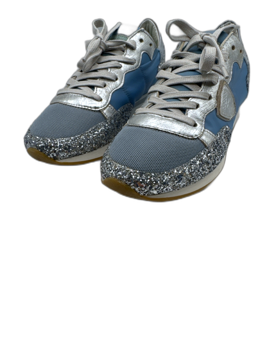 Philippe Model Shoe Size 38 Blue & Silver textile upper Glitter Low Top Sneakers Blue & Silver / 38