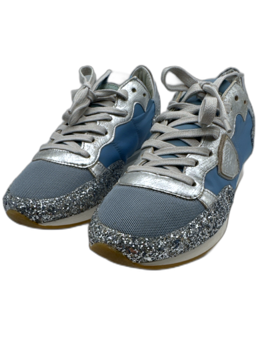 Philippe Model Shoe Size 38 Blue & Silver textile upper Glitter Low Top Sneakers Blue & Silver / 38