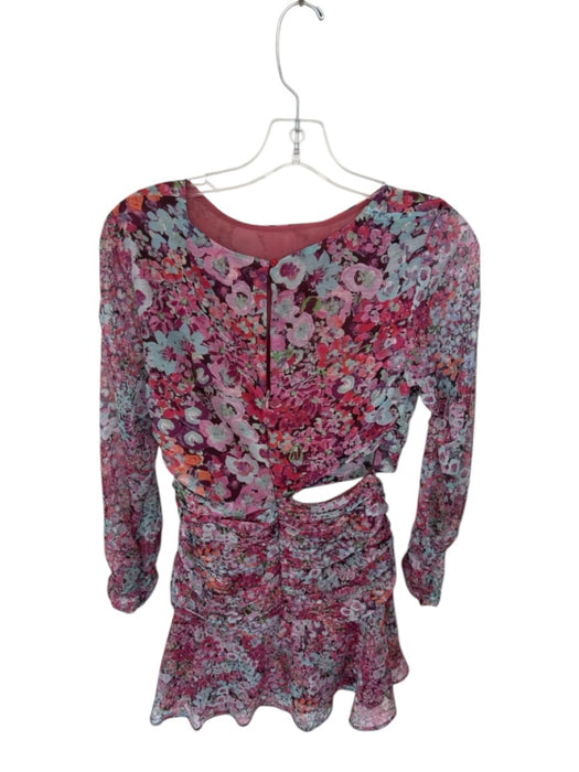 Zara Size S Purple & Blue Long Sleeve Cut Out Floral Synched Waist Dress Purple & Blue / S