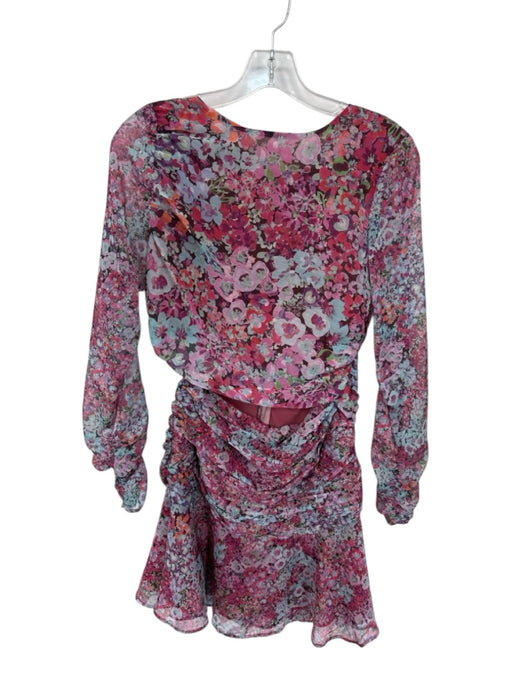 Zara Size S Purple & Blue Long Sleeve Cut Out Floral Synched Waist Dress Purple & Blue / S