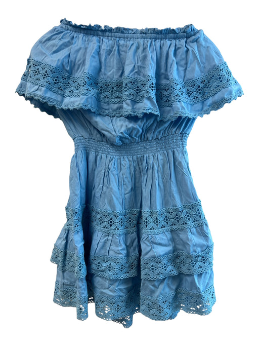 Melissa Odabash Size XS Blue Viscose Off Shoulder Lace Detail Mini Dress Blue / XS