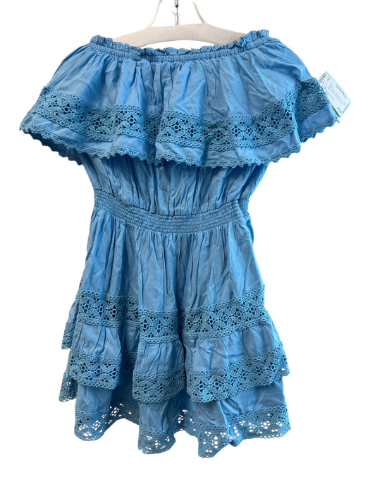 Melissa Odabash Size XS Blue Viscose Off Shoulder Lace Detail Mini Dress Blue / XS