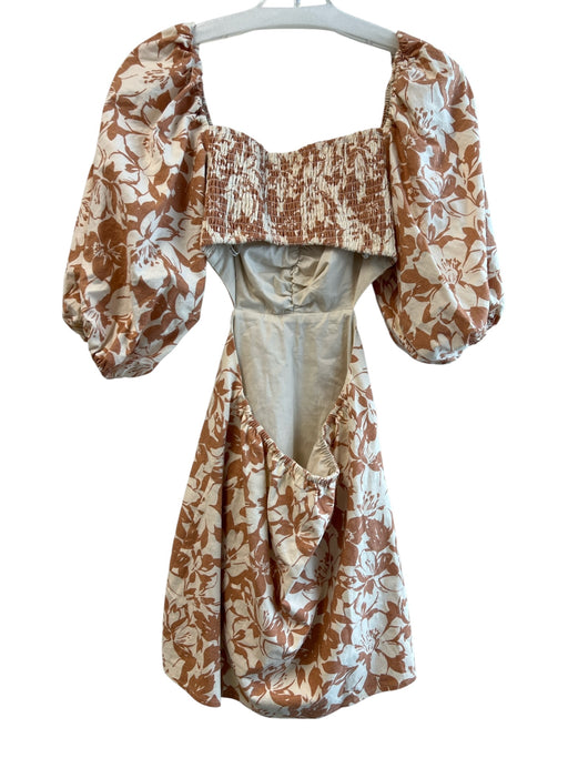 Lovers + Friends Size XS Burnt Orange & Cream Linen Blend Cutout Floral Dress Burnt Orange & Cream / XS