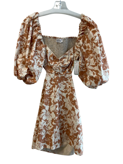 Lovers + Friends Size XS Burnt Orange & Cream Linen Blend Cutout Floral Dress Burnt Orange & Cream / XS