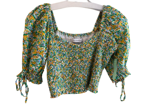 Faithful The Brand Size 4 Multi Linen Floral Short Puff Sleeve Tie Detail Top Multi / 4