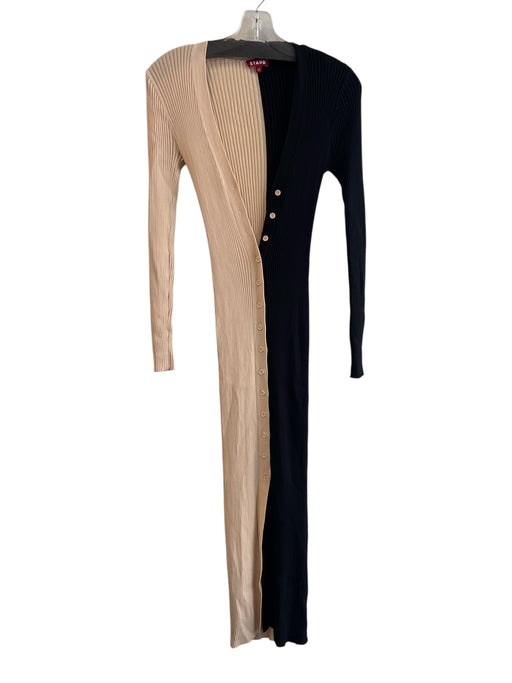 Staud Size XS Black & Tan Viscose Blend Long Sleeve Button Down Two Tone Dress Black & Tan / XS