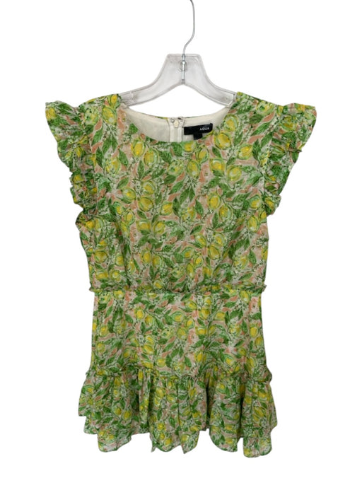 Aqua Size M Green & Yellow Polyester ruffles Floral Stitch Detail Dress Green & Yellow / M