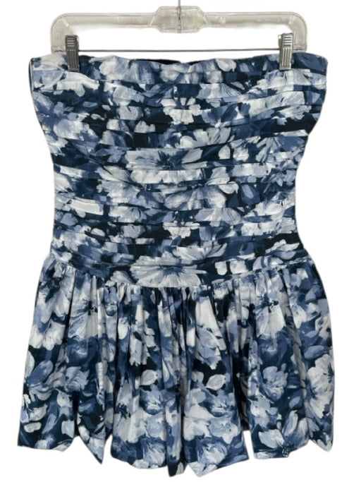 Abercrombie & Fitch Size M Blue & Navy Cotton Blend Strapless Floral Mini Dress Blue & Navy / M