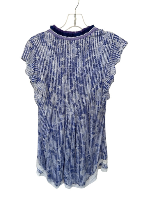 Poupette St. Barth Size S Blue & Purple Viscose Flutter Sleeves Fringe Dress Blue & Purple / S