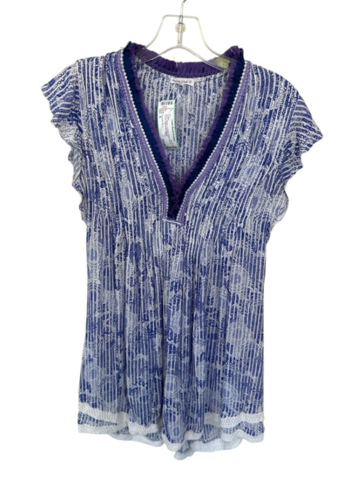 Poupette St. Barth Size S Blue & Purple Viscose Flutter Sleeves Fringe Dress Blue & Purple / S