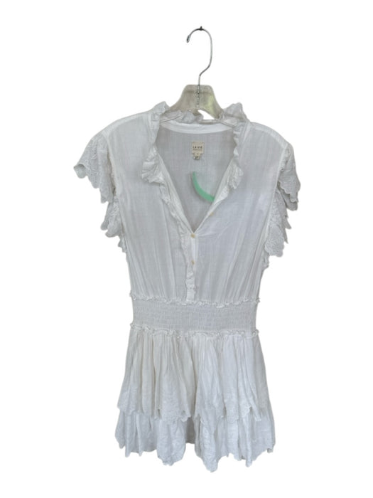 La Vie Rebecca Taylor Size L White Cotton Flutter Sleeves Lace Detail Dress White / L