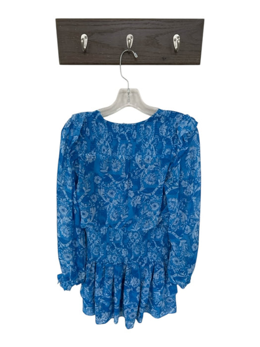 Aqua Size S Blue & White Polyester Long Balloon Sleeve Botanical Dress Blue & White / S